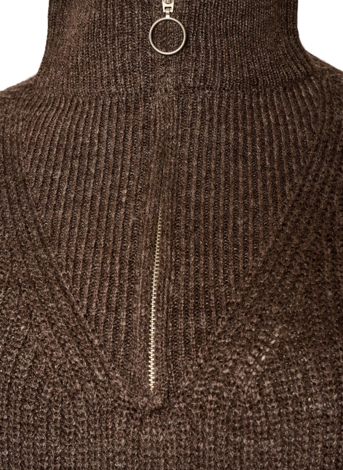 Pull en tricot avec col haut et fermeture &eacute;clair, Marron, Packshot image number 2