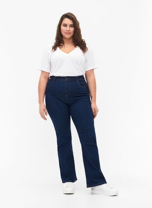 FLASH - Hoog getailleerde jeans met bootcut, Blue denim, Model image number 0