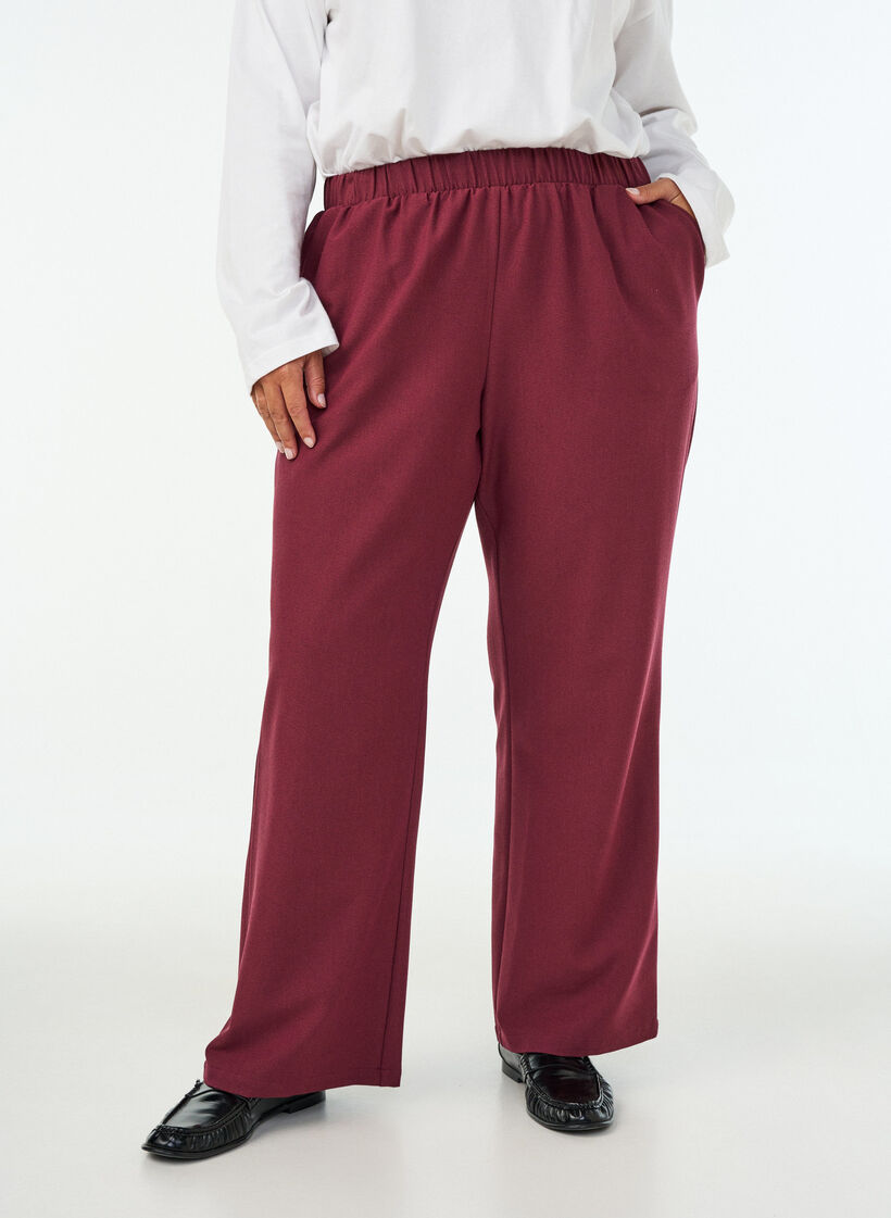 Pantalon &eacute;vas&eacute; avec taille &eacute;lastiqu&eacute;e, Bordeaux, Model image number 2