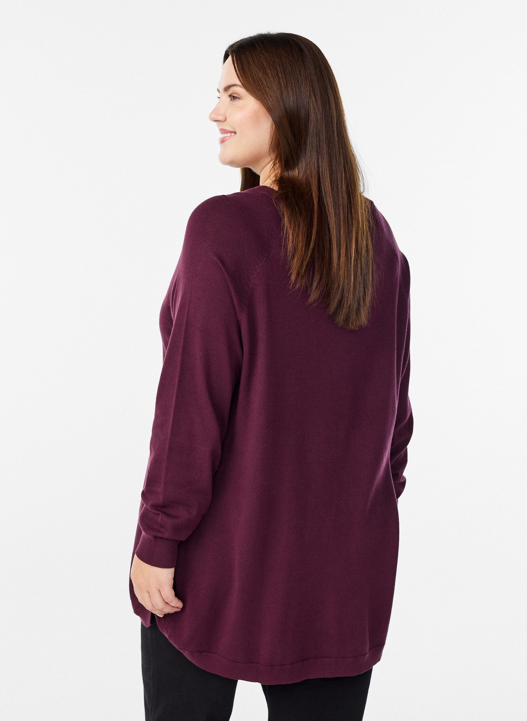 Zizzi Blouse en maille avec boutons sur le c&ocirc;t&eacute;, Bordeaux, Model image number 2