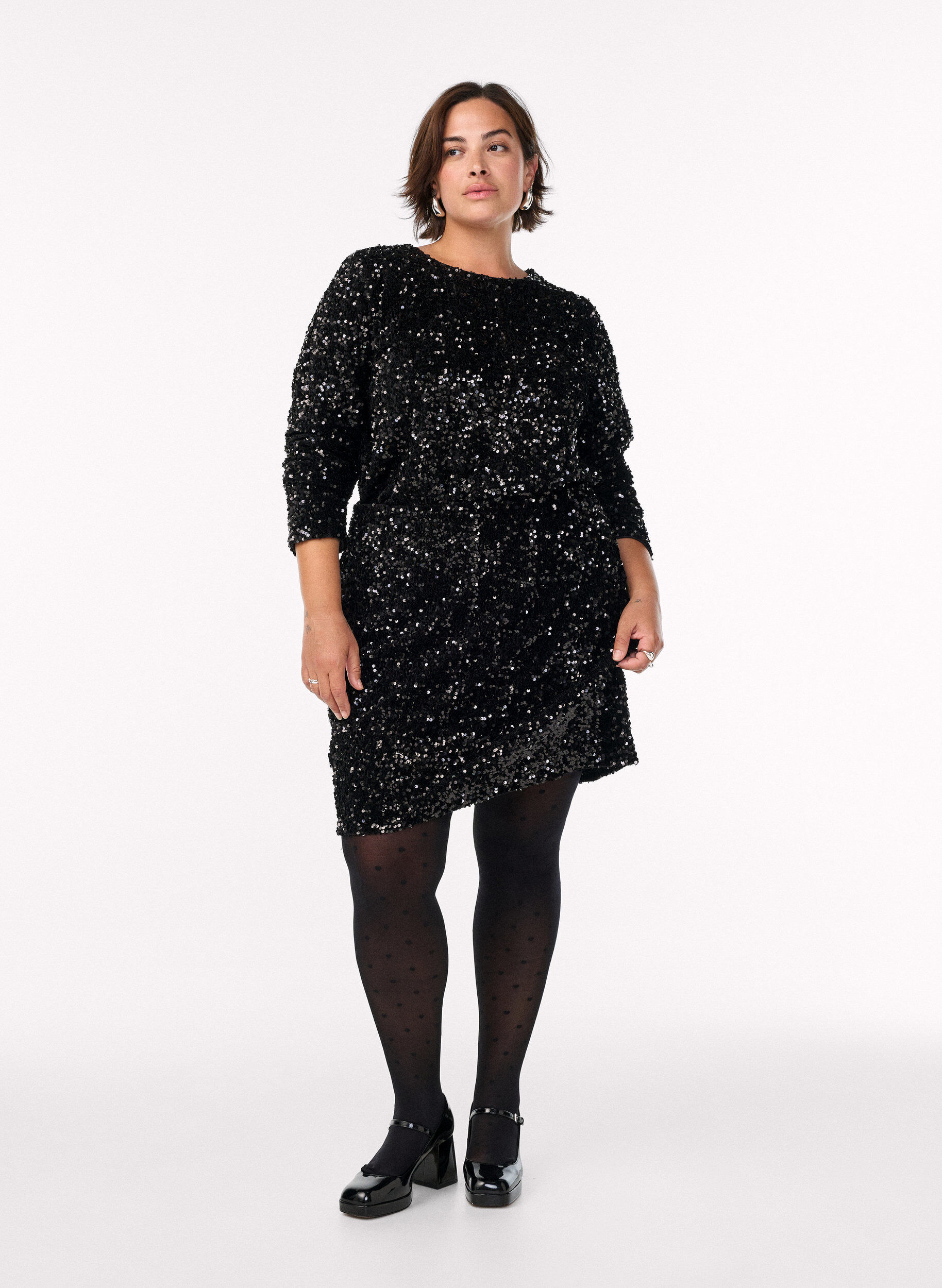 ZizziBlouse met lange mouwen en pailletten, Zwart, Model image number 1