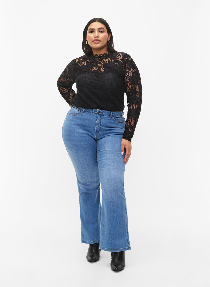 Chemisier &agrave; manches longues en dentelle, Black, Model image number 2