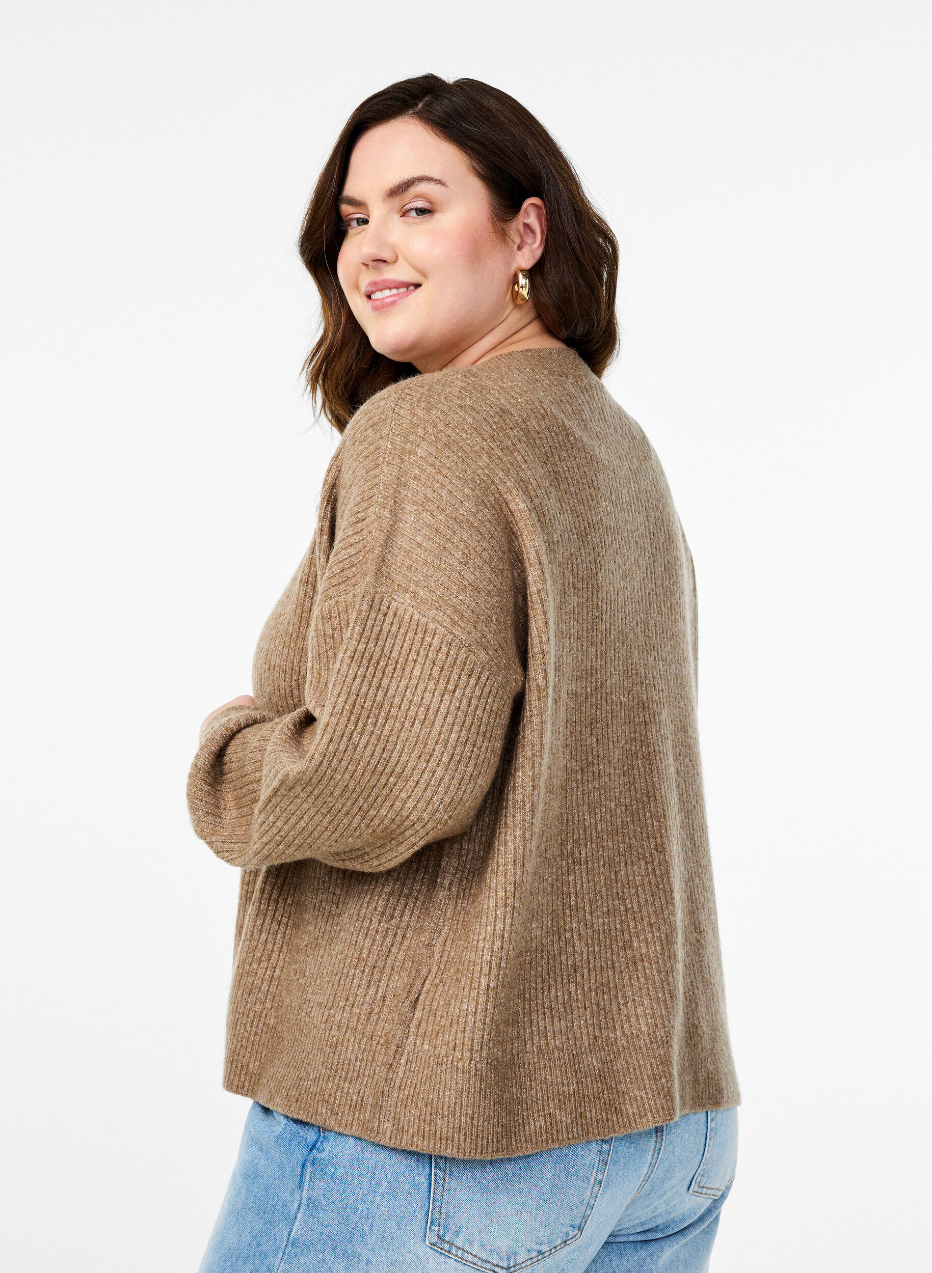Zizzi Cardigan en tricot c&ocirc;tel&eacute; avec boutons, Marron, Model image number 2