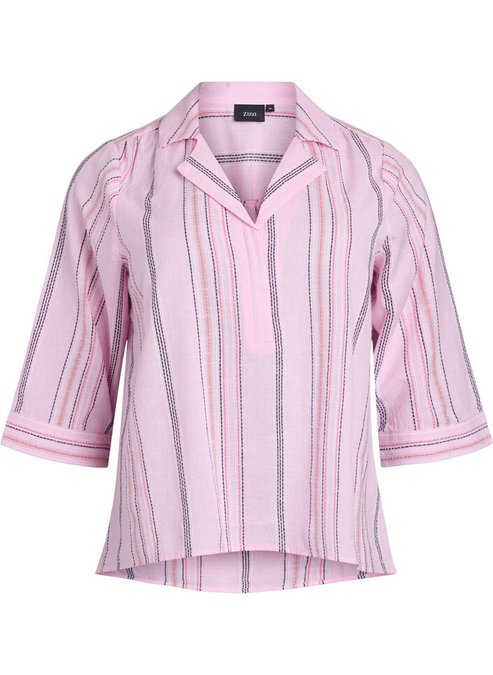 Blouse avec col et manches 3/4, Rose, Packshot image number 0
