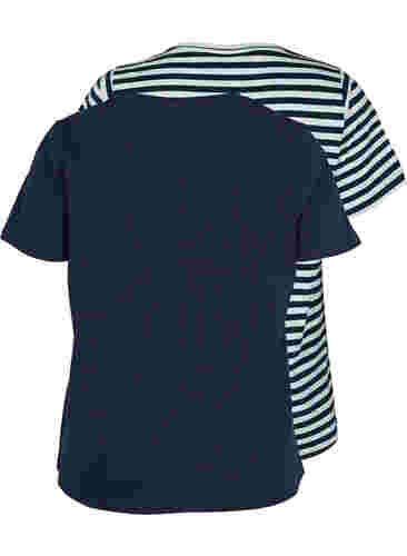 Lot de 2 T-shirt basiques en coton, Navy/Navy Stripe, Packshot image number 1
