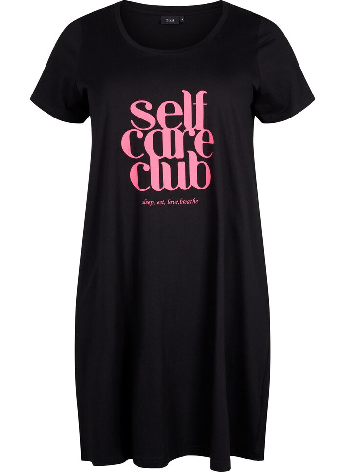 Chemise de nuit en coton à manches courtes, Black w. Self Care, Packshot image number 0