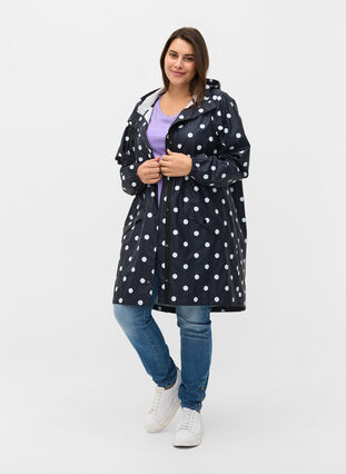 Veste de pluie à motif avec capuche, Navy Blazer W/Dots, Model image number 3