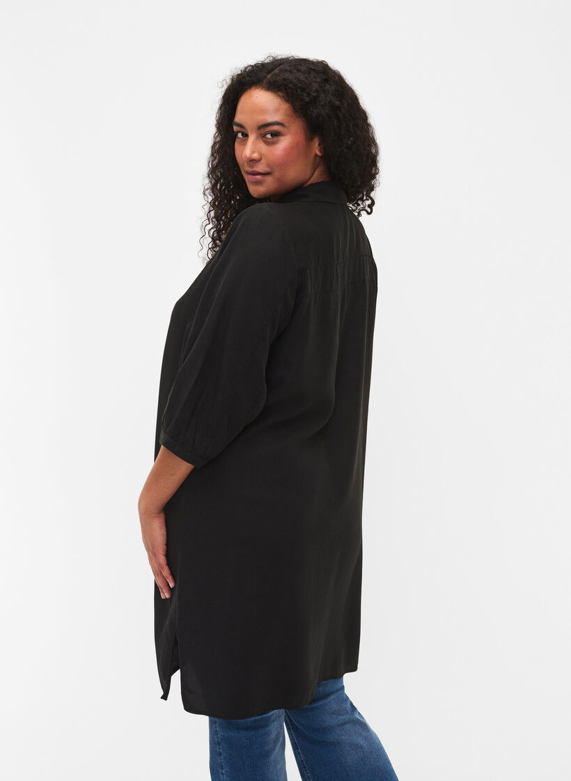 Lang overhemd met 3/4-mouwen van lyocell (TENCEL™), Black, Model image number 1