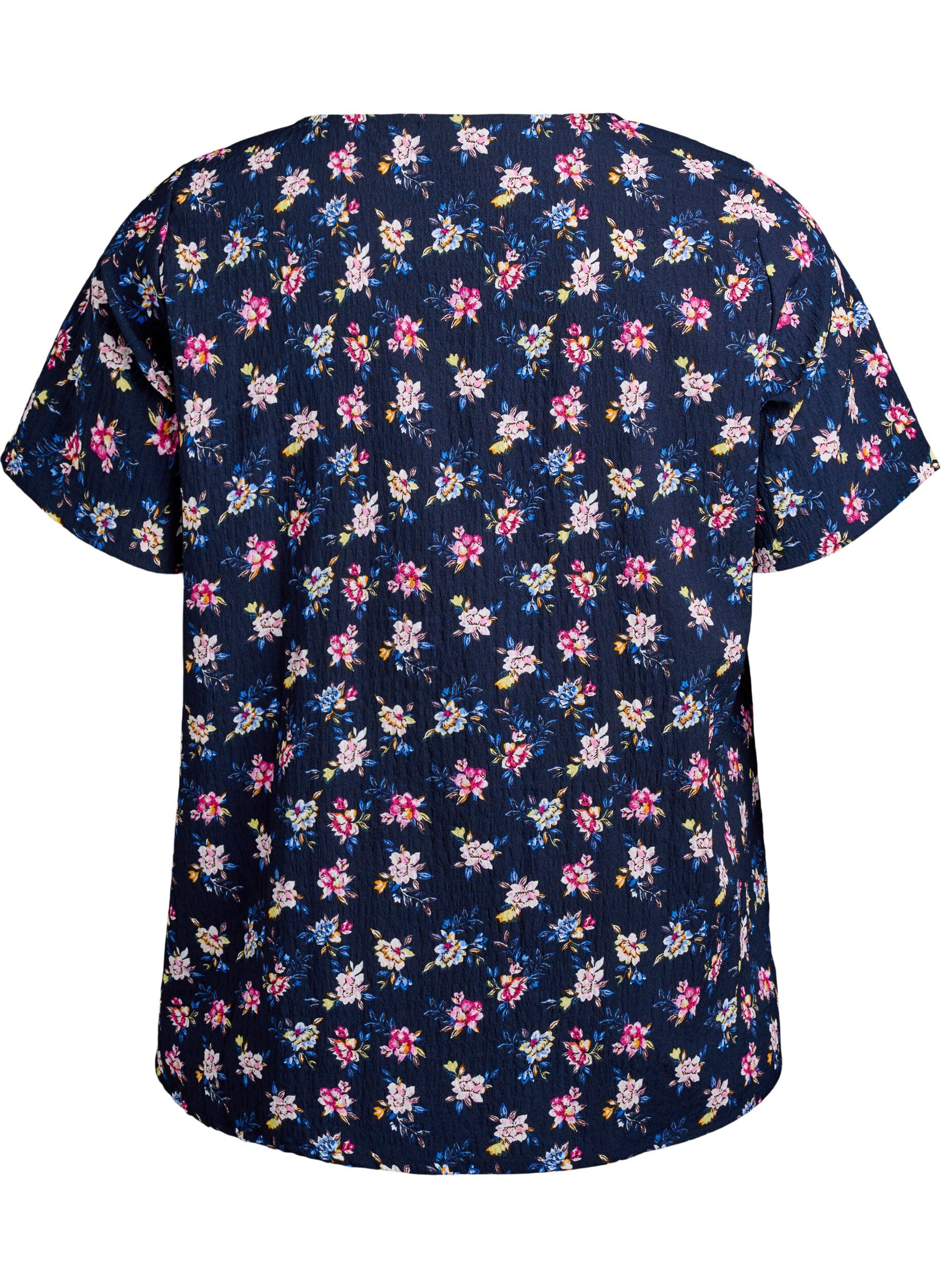 ZizziBlouse met korte mouwen en textuur, Blauw, Packshot image number 1