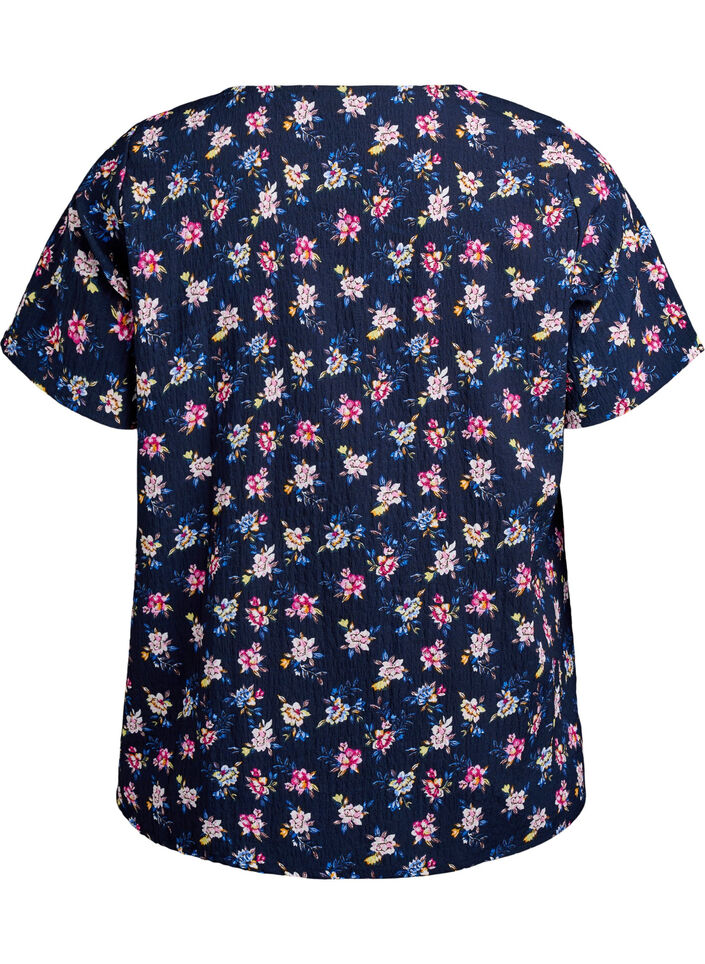 Blouse met korte mouwen en textuur, Blauw, Packshot image number 1