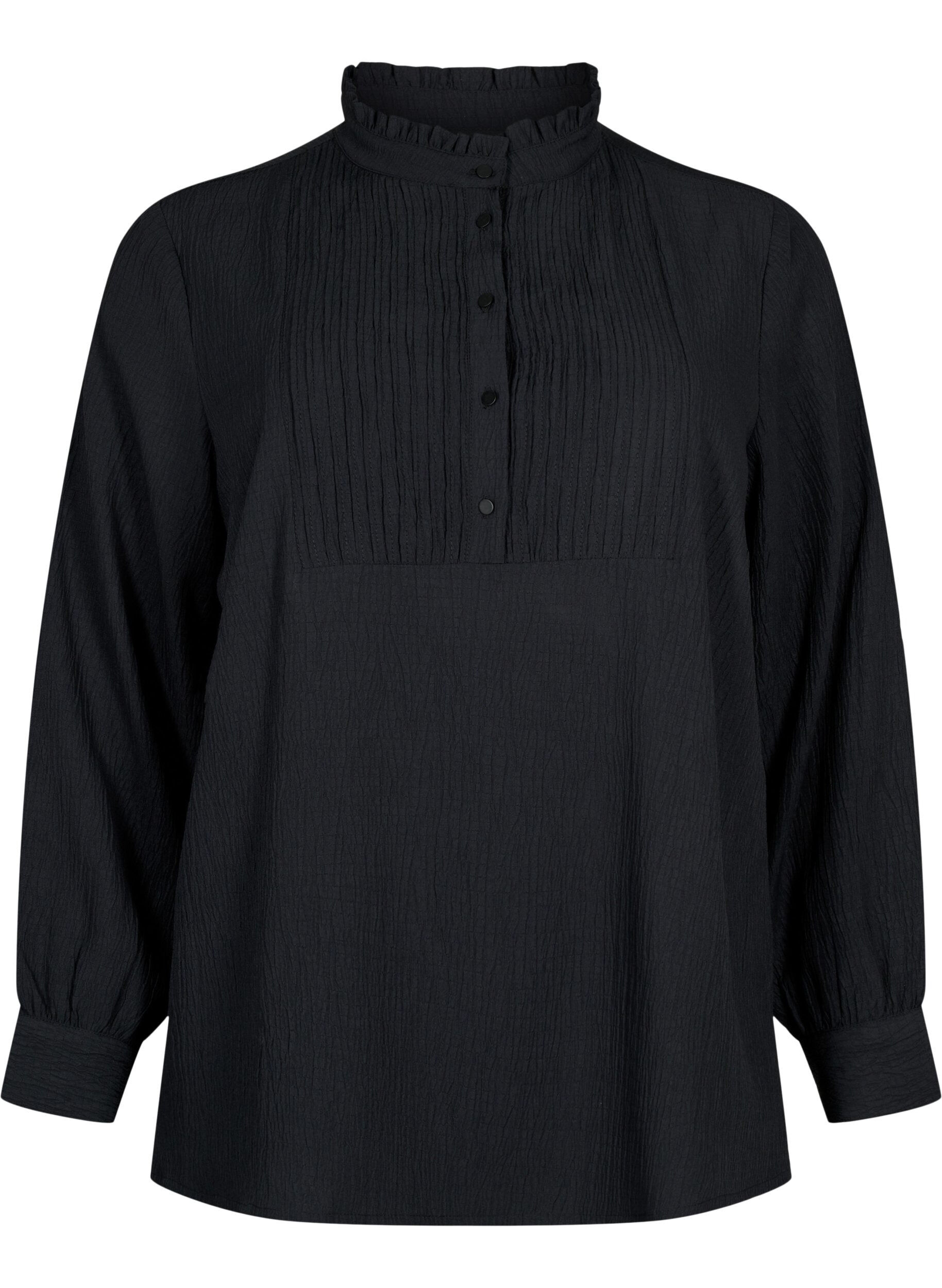 Zizzi Blouse &agrave; manches longues avec col volant&eacute;, Black, Packshot image number 0