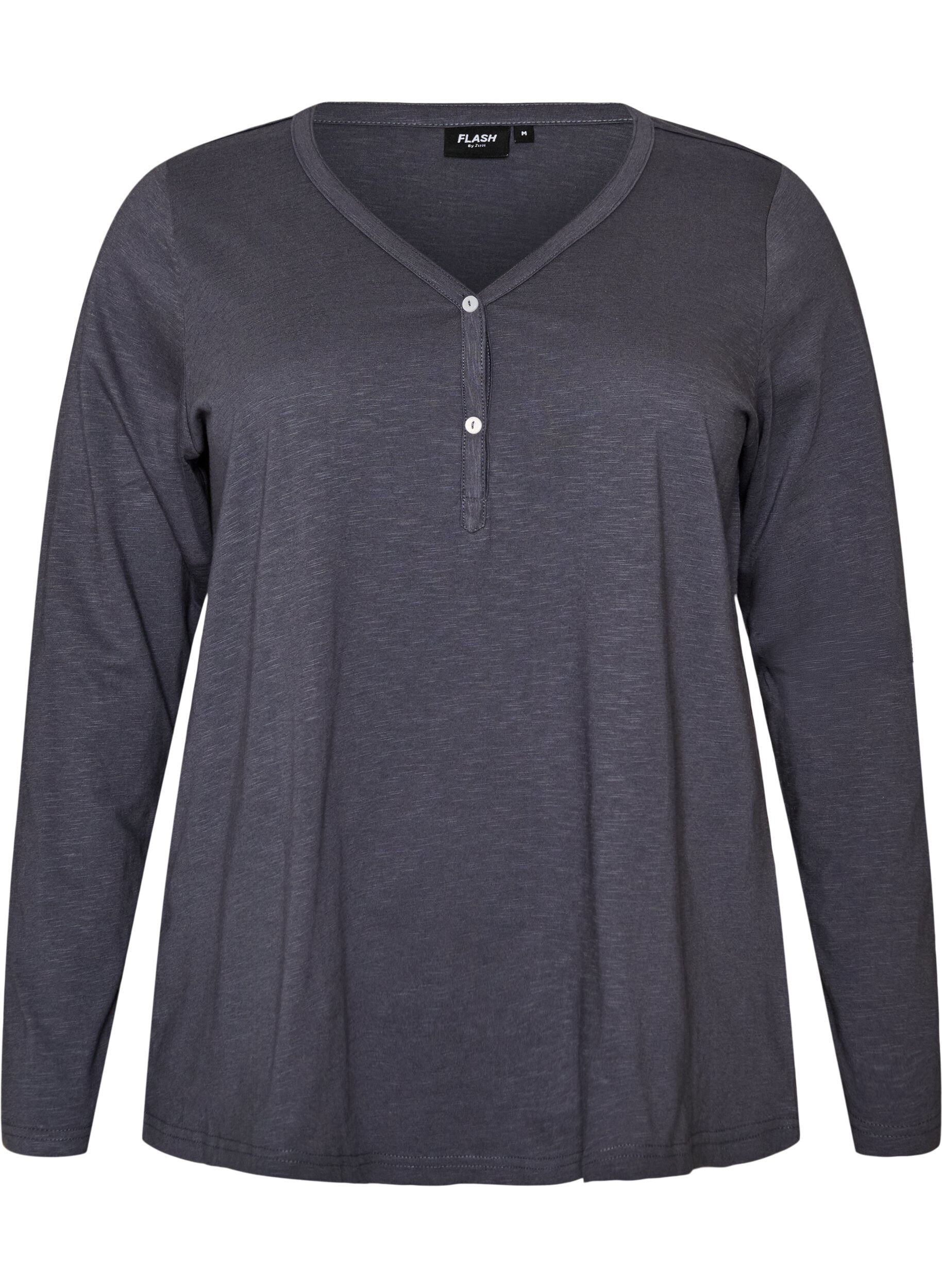 ZizziT-shirt met lange mouwen, V-hals en knopen, Grijs, Packshot image number 0