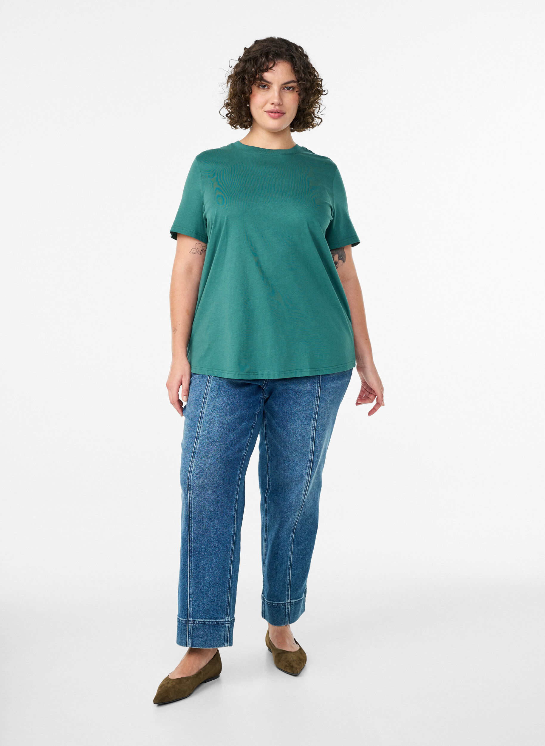ZizziT-shirt basique en coton &agrave; col rond, Vert, Model image number 1