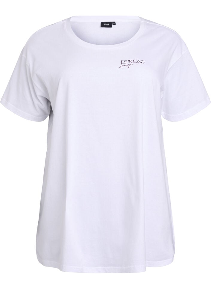 T-shirt de nuit long en coton bio avec imprimé, Blanc, Packshot image number 0