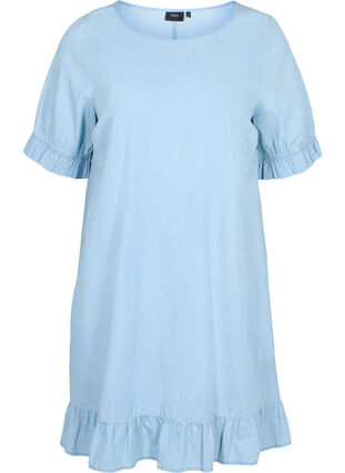 Robe en jean à manches courtes en coton, Light blue denim, Packshot image number 0