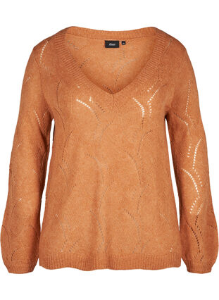 Gebreide blouse met patroon en wol, Amber Brown MEL, Packshot image number 0
