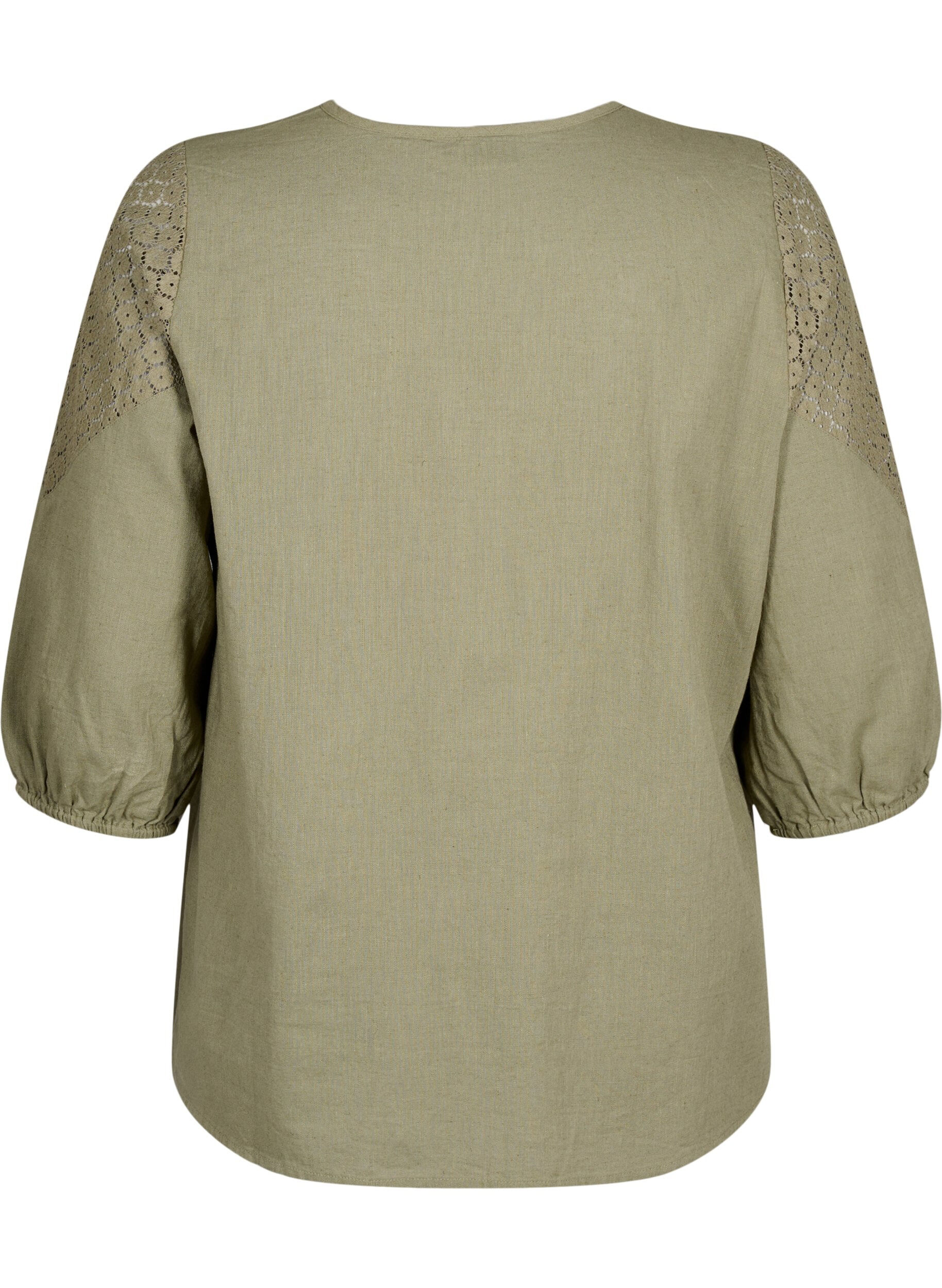 ZizziBlouse van katoenmix met linnen en gehaakt detail, Deep Lichen Green, Packshot image number 1