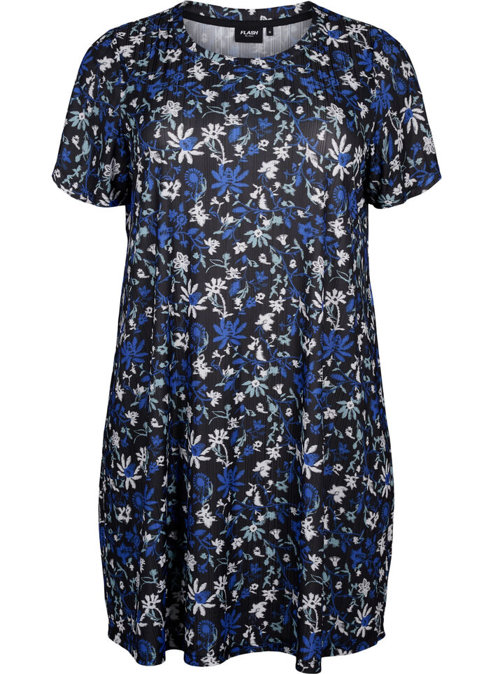 FLASH – Robe à imprimé floral et manches courtes, Black Blue Green AOP, Packshot image number 0