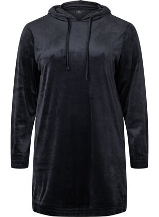 Robe pull en velours avec capuche, Black, Packshot image number 0