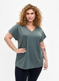T-shirt de sport ample avec col en V, Balsam Green, Model