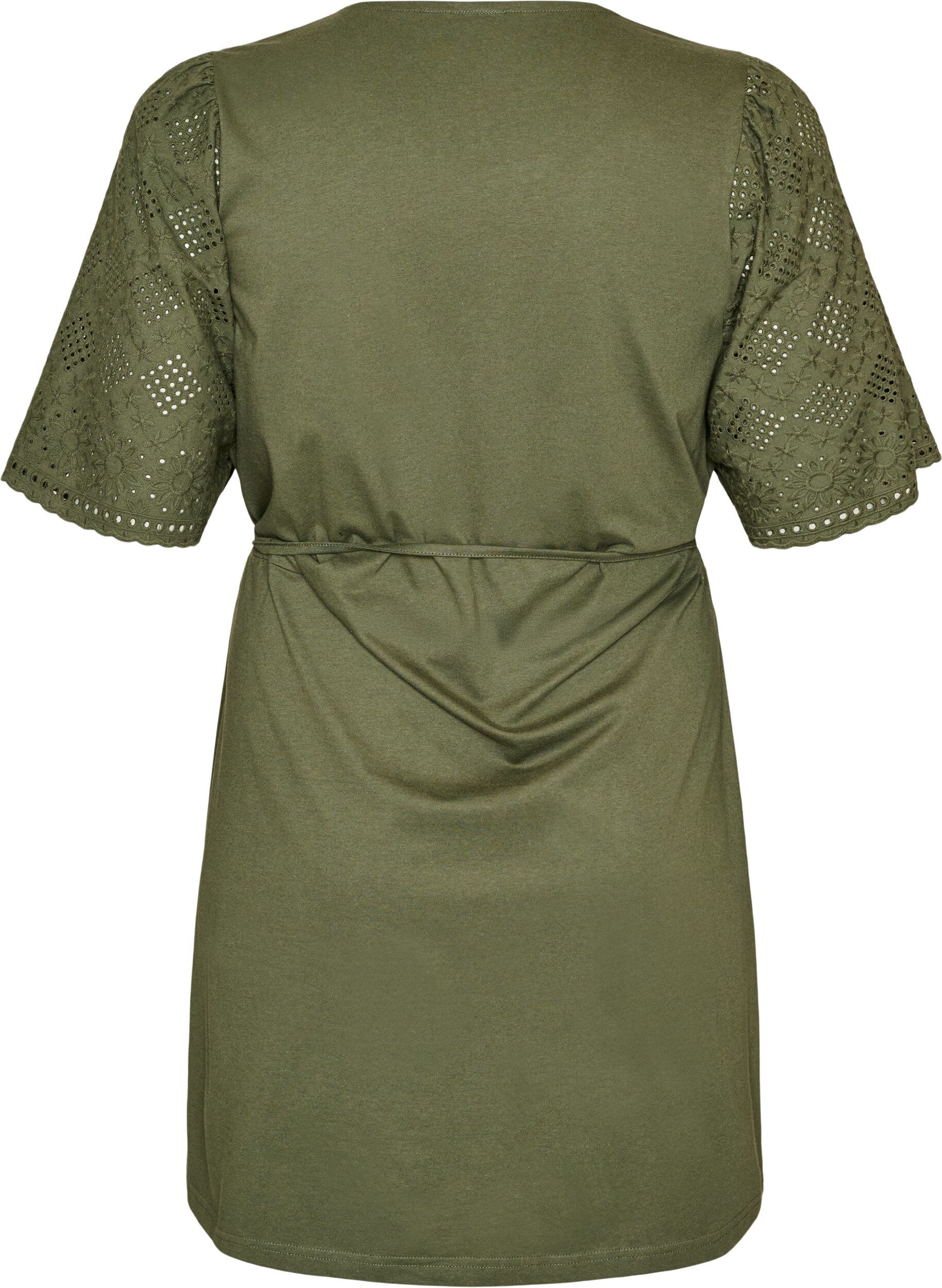 ZizziRobe en coton avec manches en broderie anglaise et ceinture &agrave; nouer, Vert, Packshot image number 1