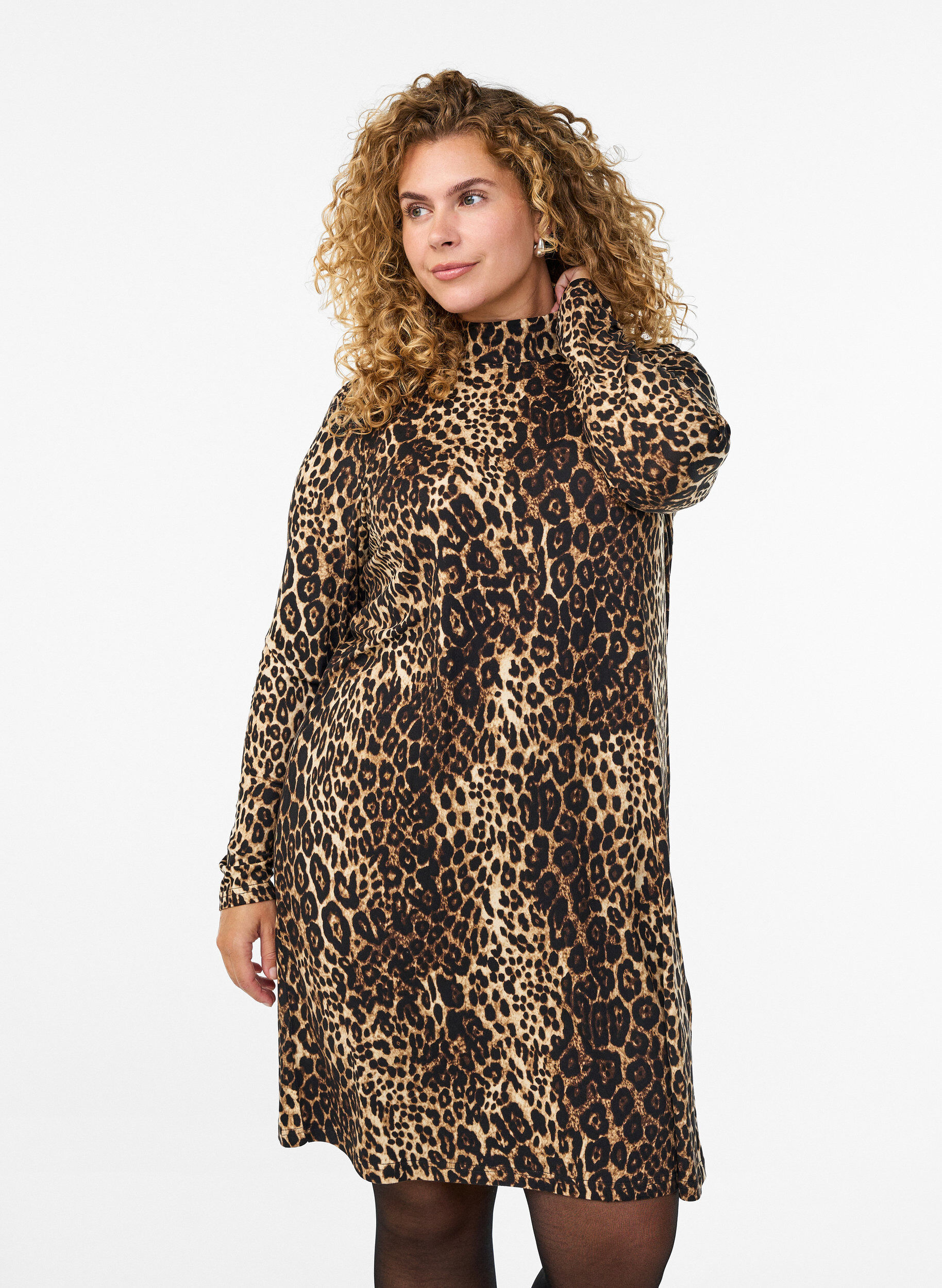 FLASH - Jurk met lange mouwen en col, Zwart, Model