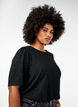 T-shirt avec paillettes et manches courtes bouffantes, Noir, Model image number 3
