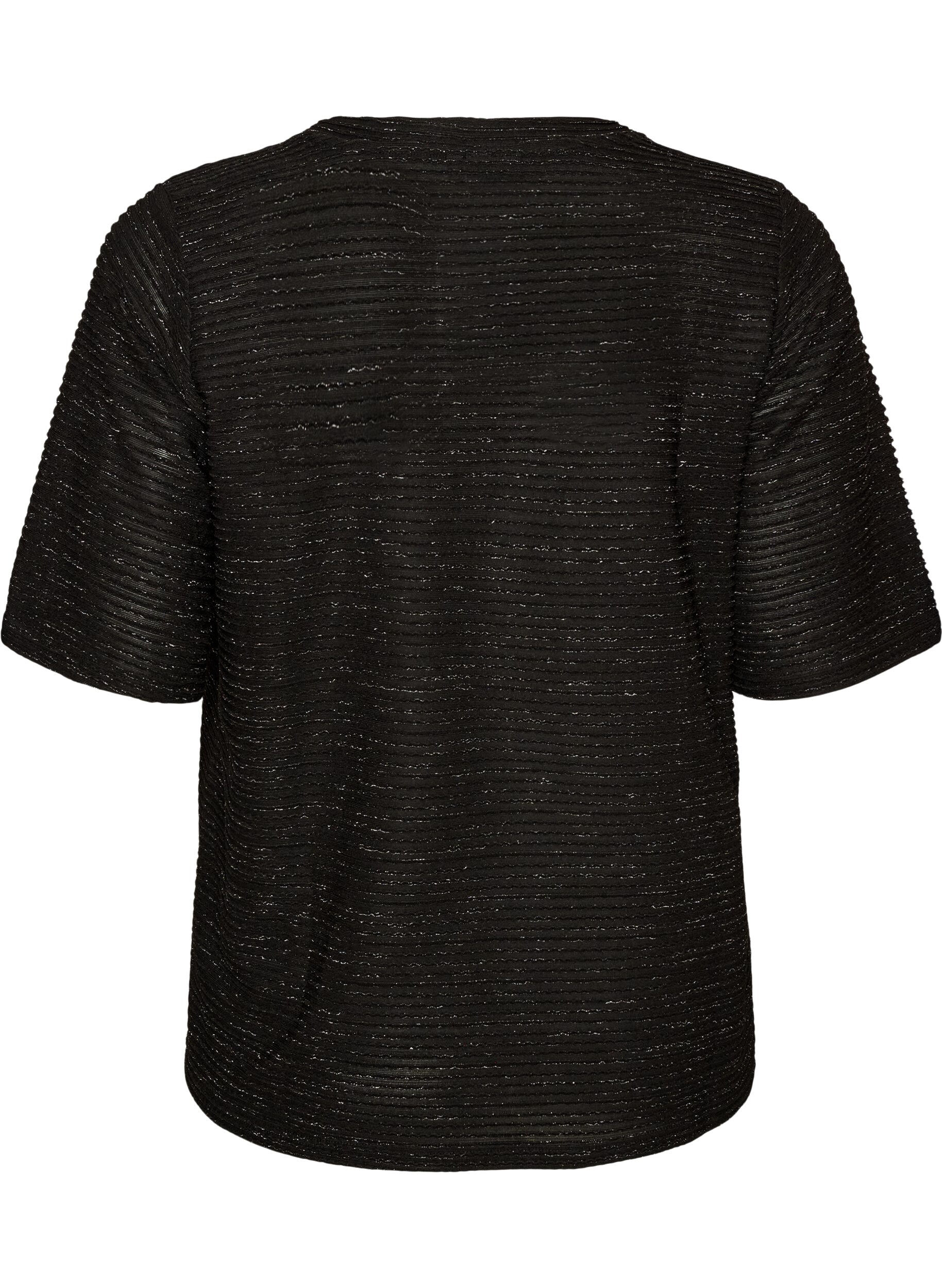 ZizziBlouse met structuur en glitter, Zwart, Packshot image number 1