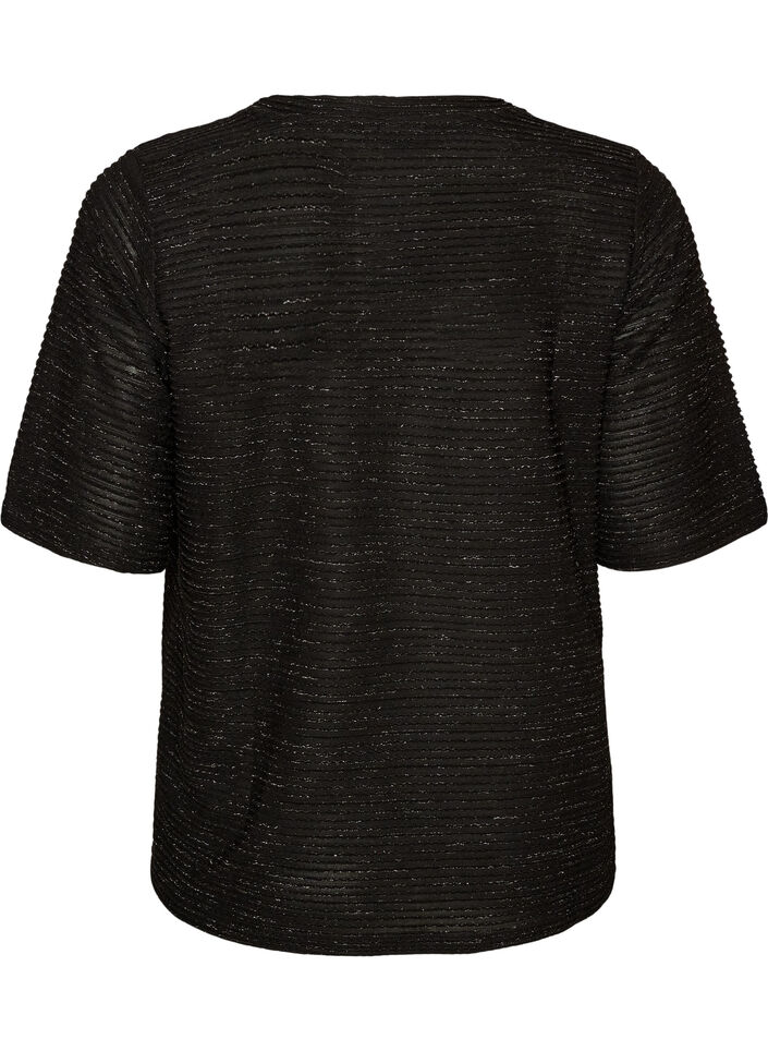 Blouse met structuur en glitter, Zwart, Packshot image number 1