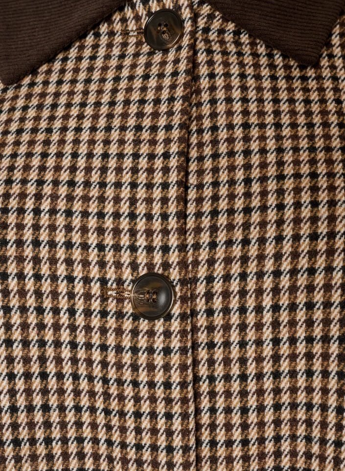 Manteau &agrave; carreaux avec col en velours c&ocirc;tel&eacute;, Marron, Packshot
