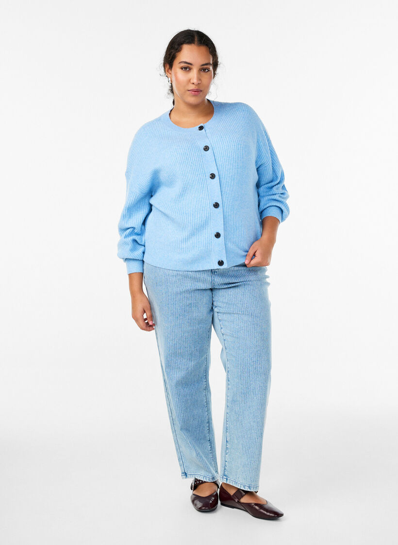 Cardigan en tricot c&ocirc;tel&eacute; avec boutons, Bleu Clair, Model image number 1