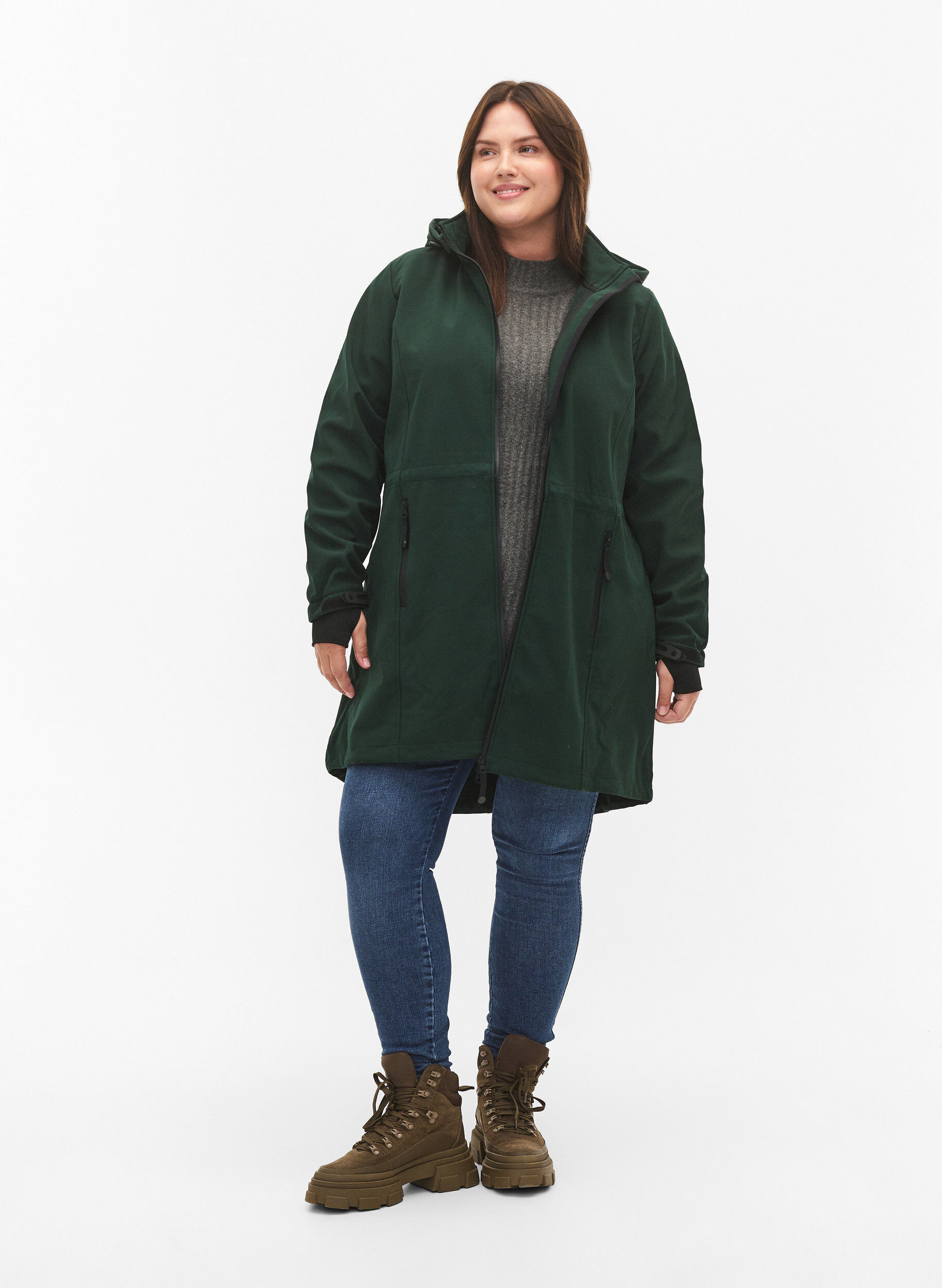 ZizziSoftshell jack met afneembare capuchon, Groen, Model image number 1