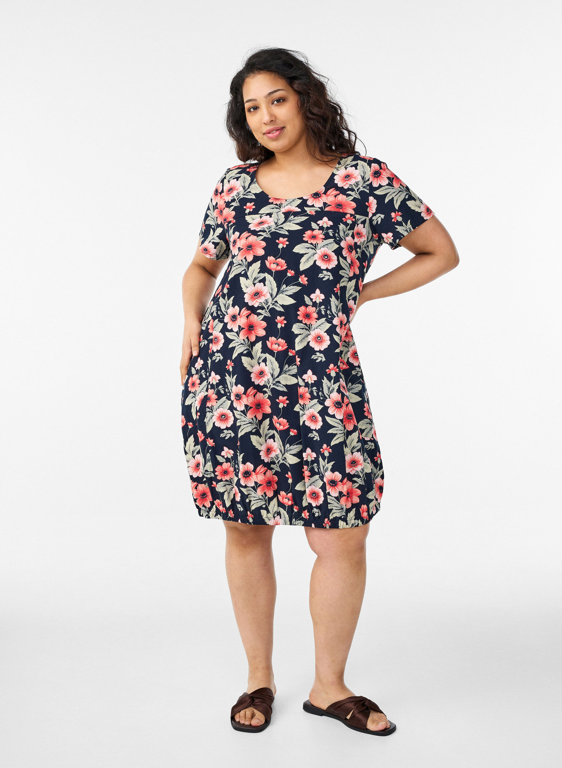 ZizziRobe en coton &agrave; manches courtes avec imprim&eacute;, Bleu, Model image number 1