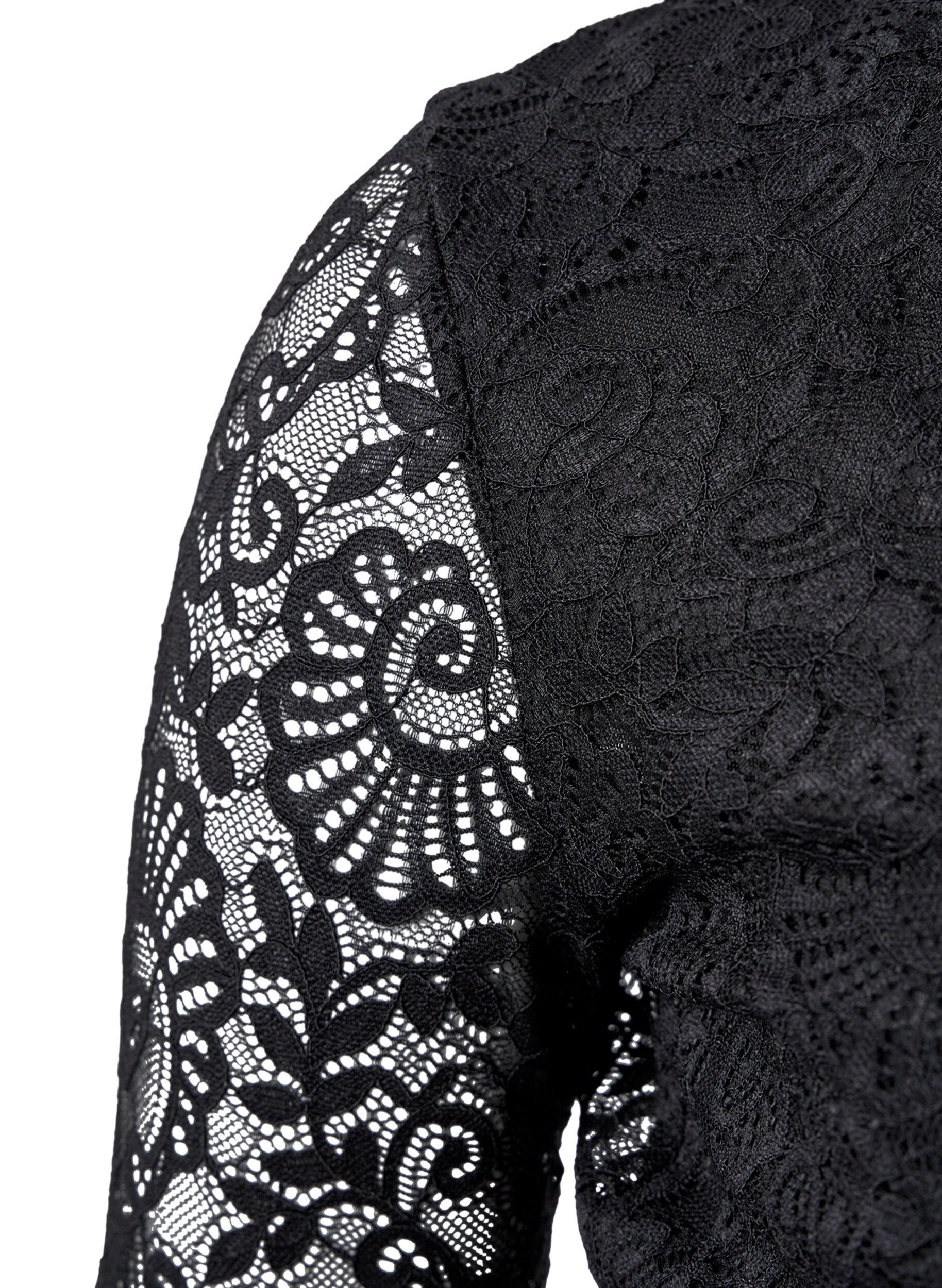 Zizzi Bodystocking &agrave; manches longues en dentelle avec col en V, Black, Packshot image number 2