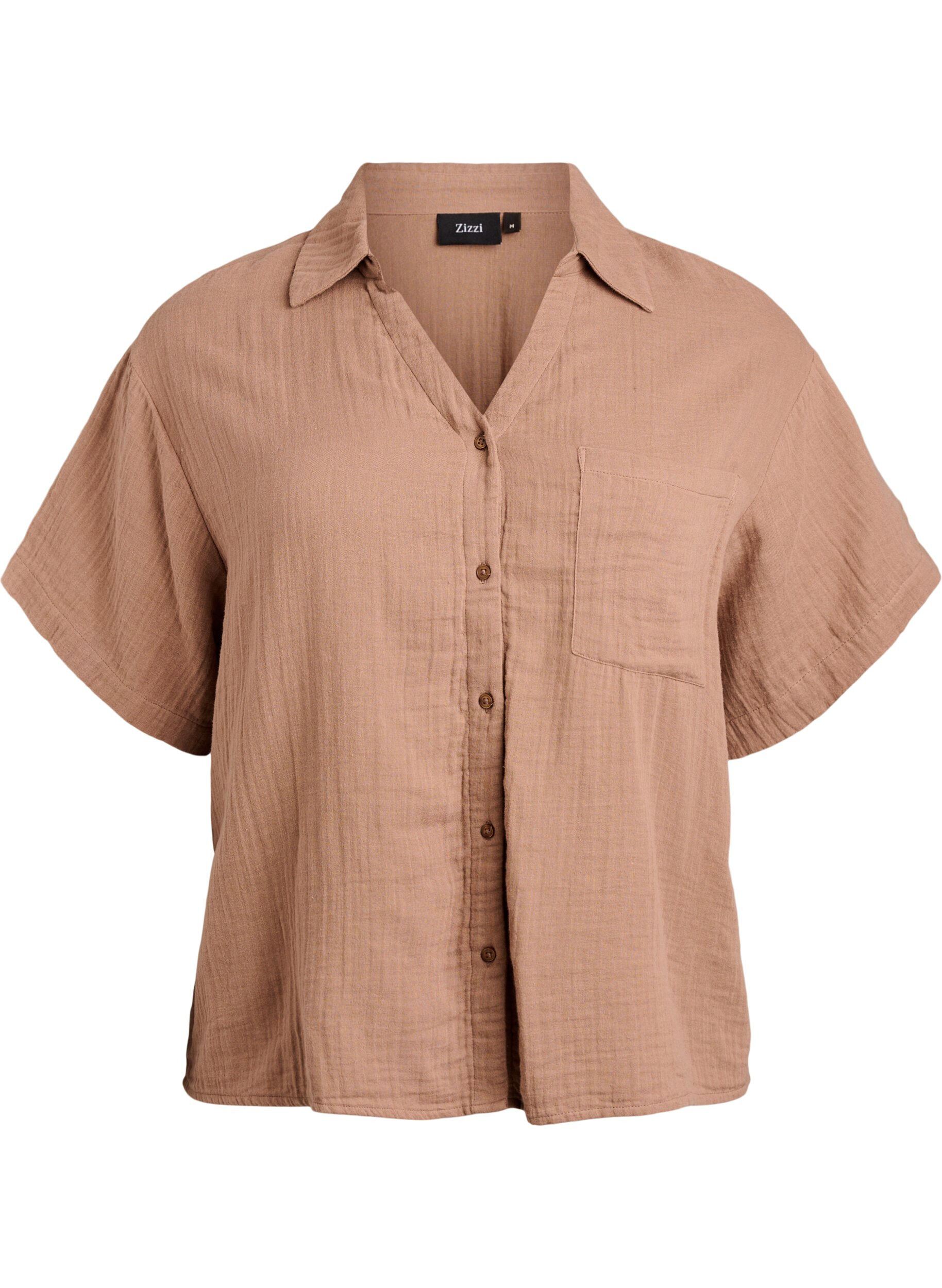 Blouse en mousseline de coton &agrave; manches courtes