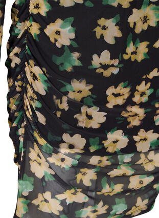 Robe en maille mesh ajustée avec manches 3/4, Yellow Green AOP, Packshot image number 3