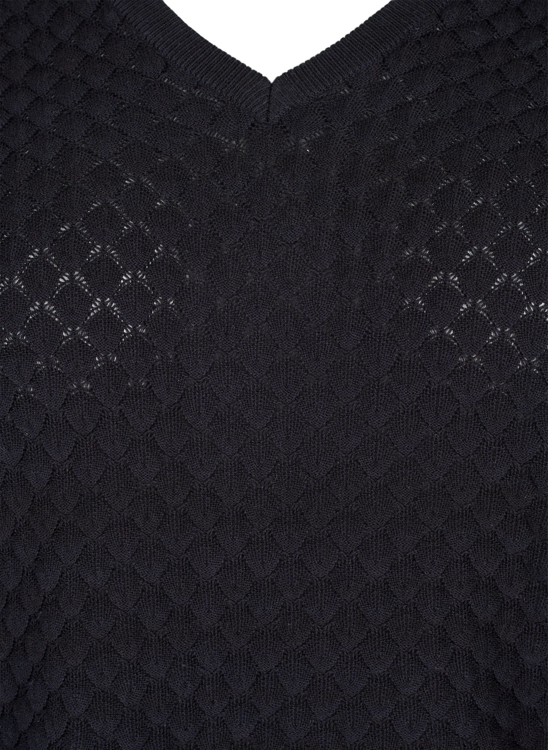 Zizzi Pull en maille &agrave; motifs avec col en V, Black, Packshot image number 2
