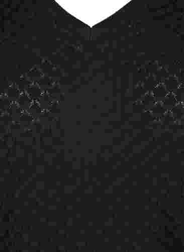 Gebreide top met patroon en v-halslijn, Black, Packshot image number 2