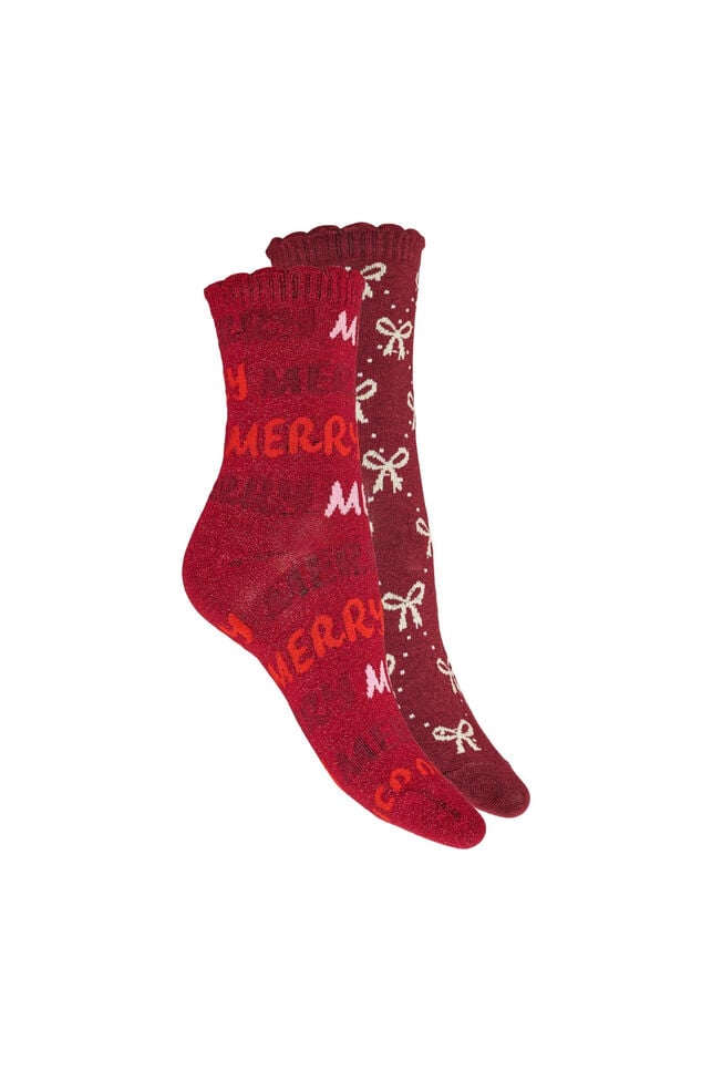Lot de 2 paires de chaussettes de No&euml;l, Rouge, Packshot image number 1