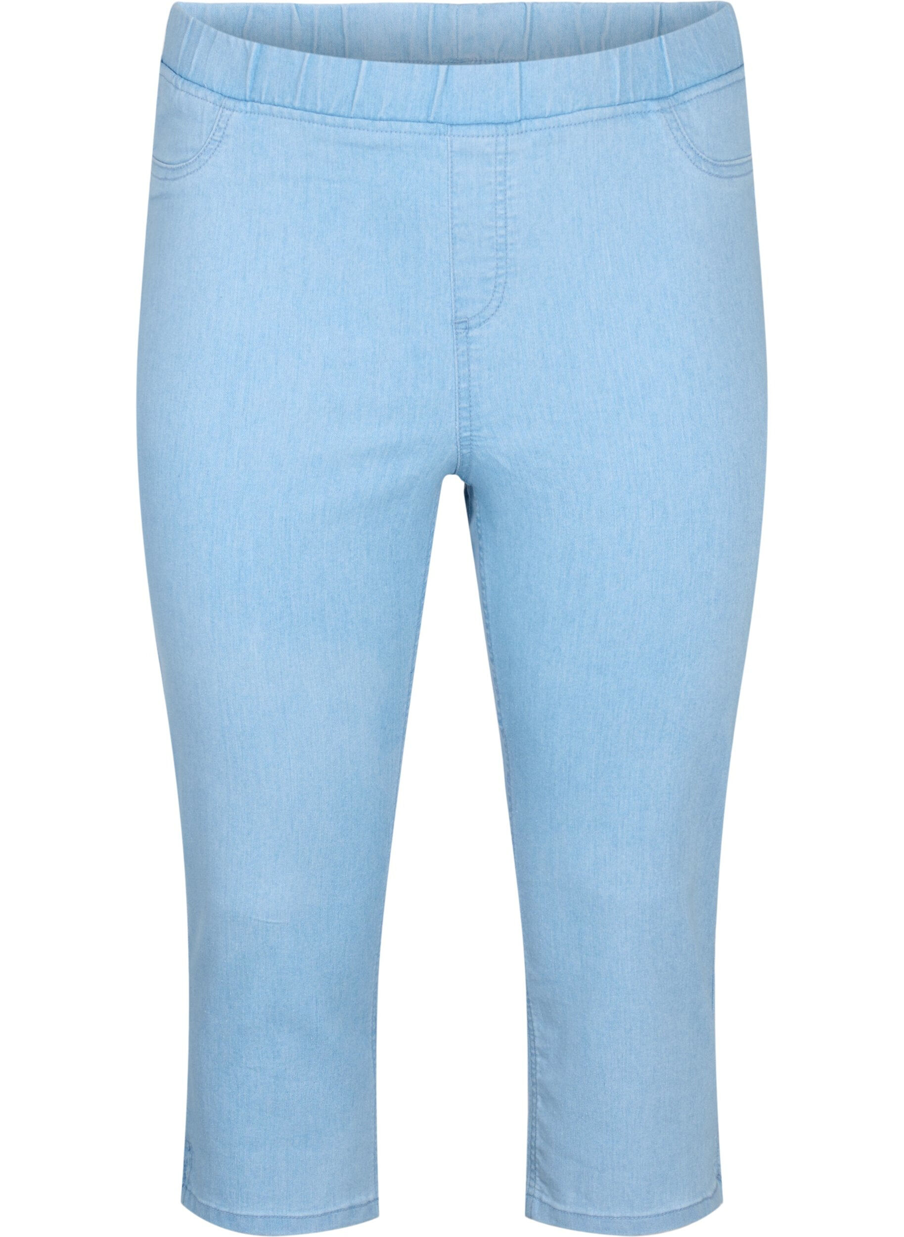 ZizziDriekwart broek in katoenmix, Light blue denim, Packshot image number 0