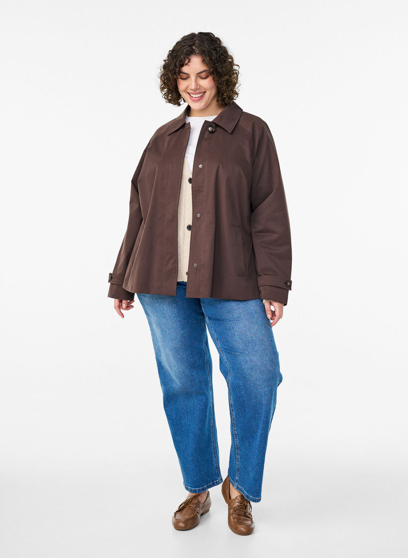 Trench court avec col et manches raglan, Marron, Model