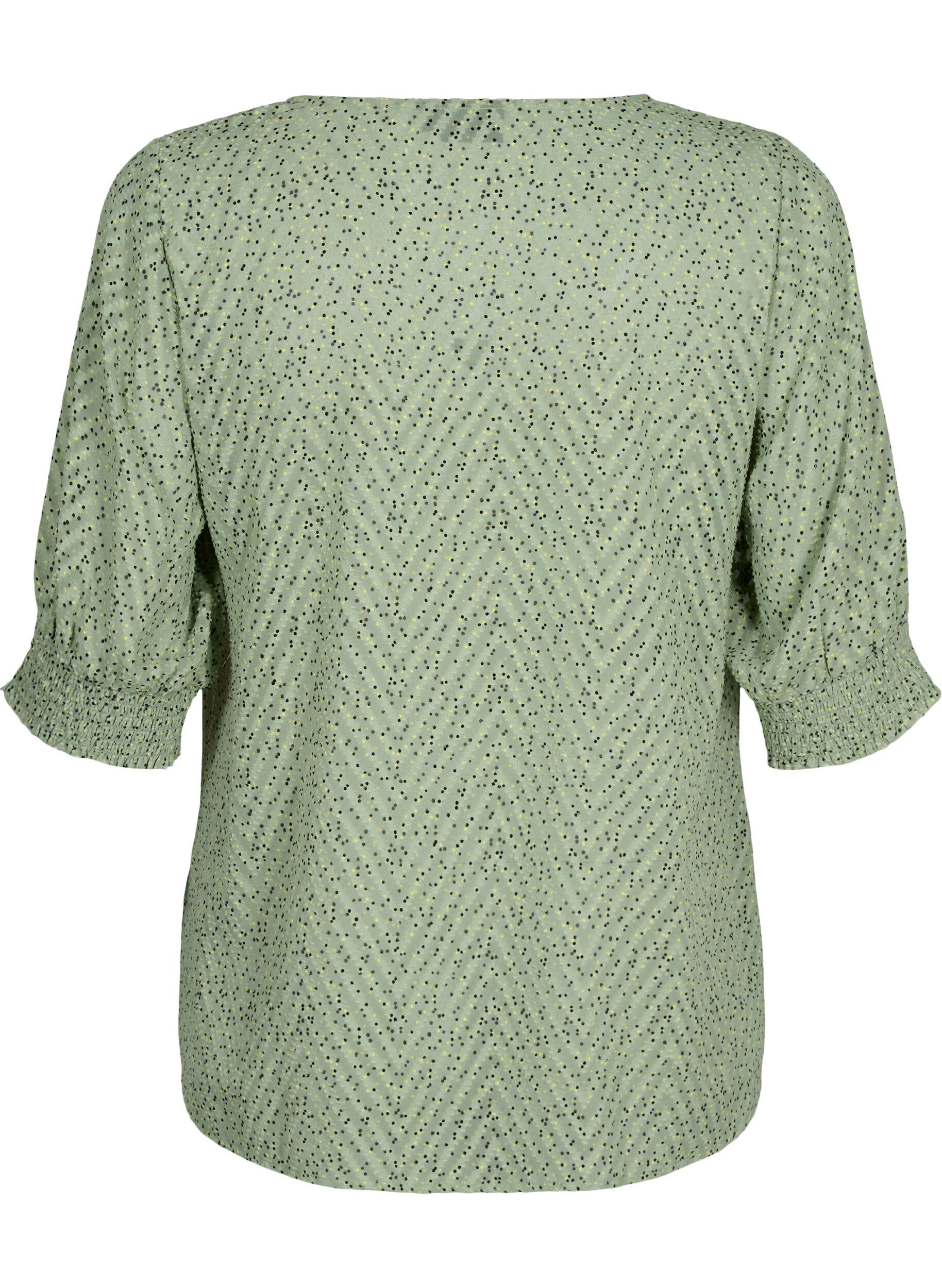 ZizziGestippelde blouse met 1/2 mouwen, Seagrass Dot, Packshot image number 1