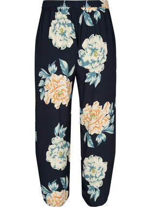 Pantalon ample en viscose à imprimé fleuri, Roses on Navy, Packshot image number 1
