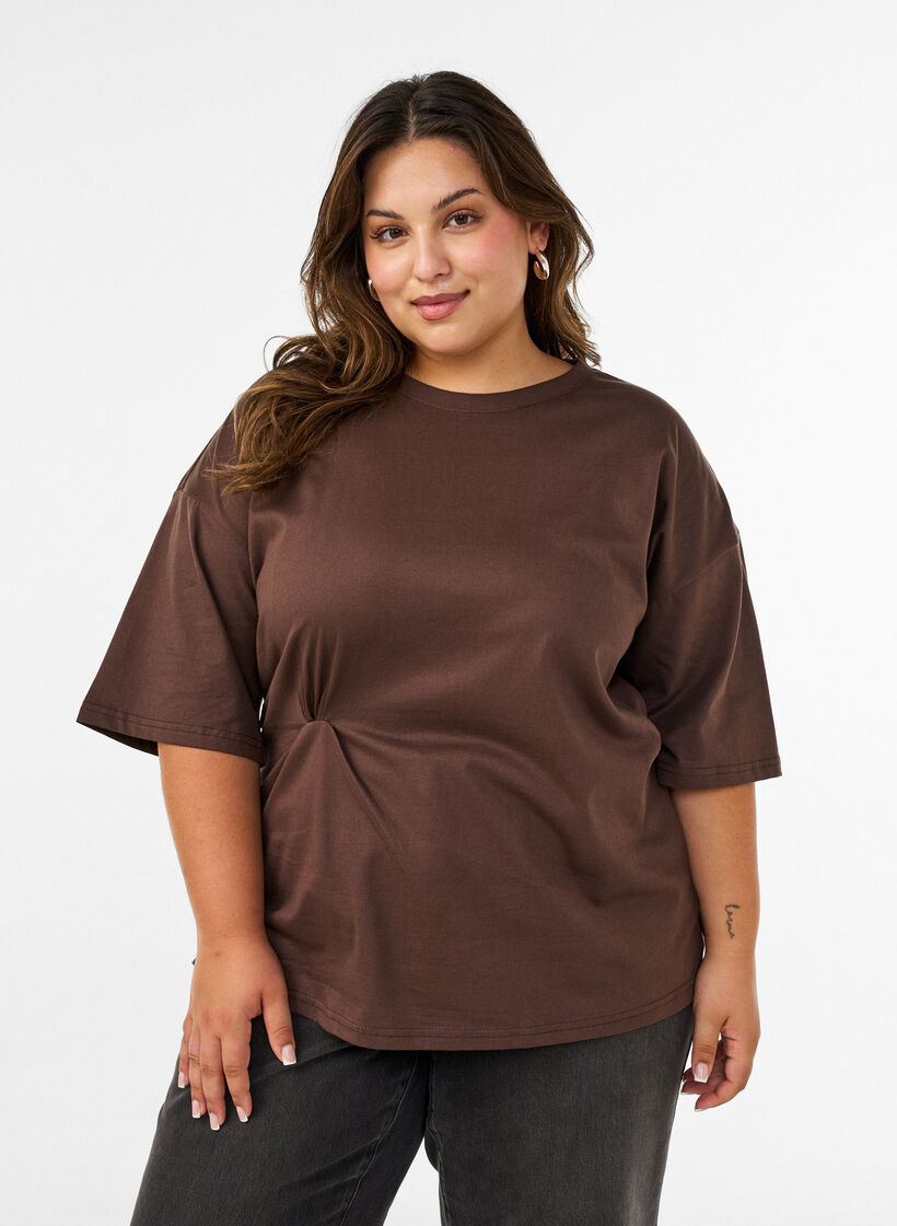 T-shirt met gedrapeerd detail, Bruin, Model image number 0