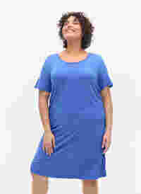 Viscose jurk met rugdetail en korte mouwen, Dazzling Blue, Model