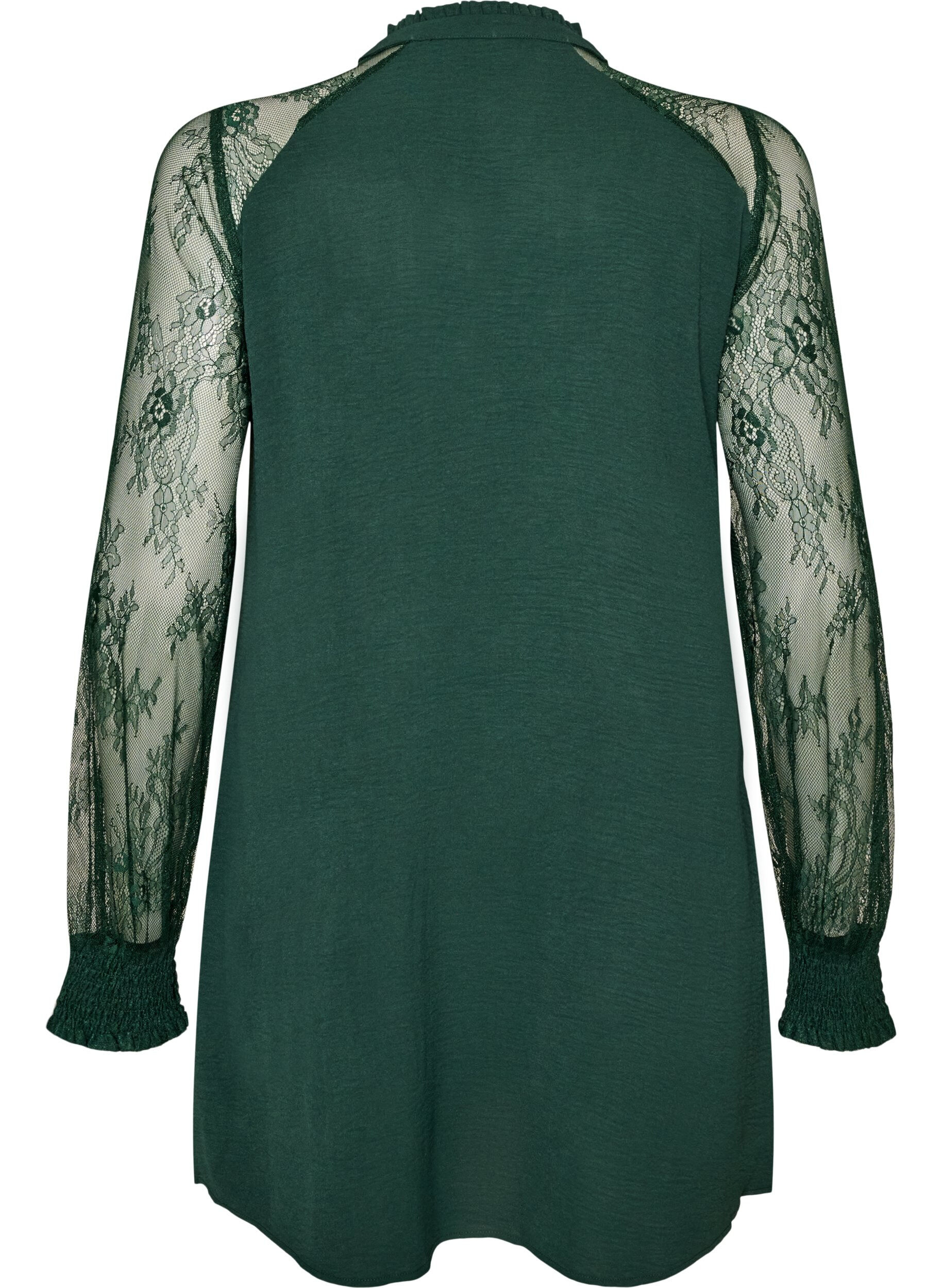 ZizziTunique avec manches en dentelle transparente, Vert fonc&eacute;, Packshot image number 1