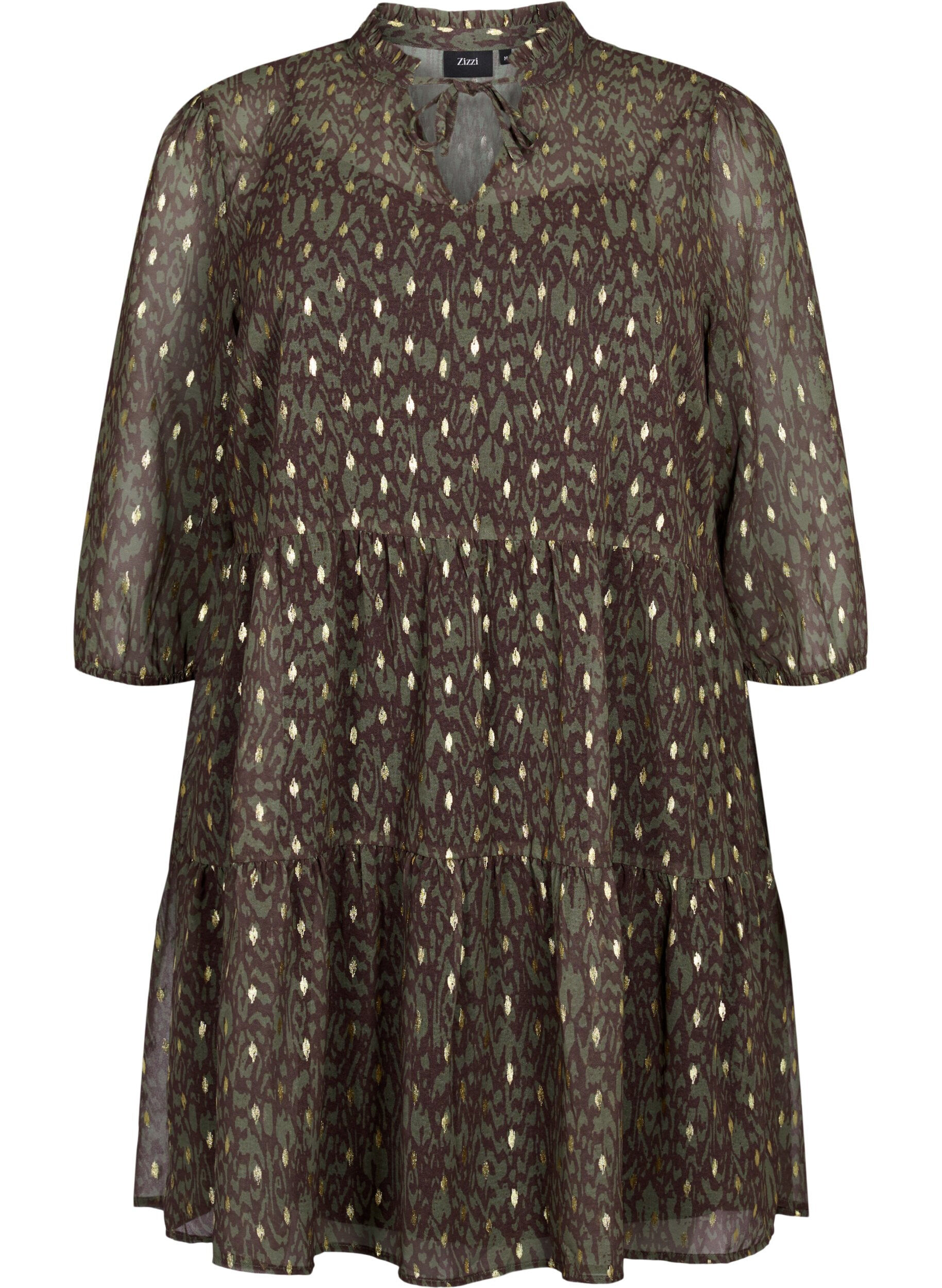 ZizziTuniek met print en lurex, Green Ethnic AOP, Packshot image number 0