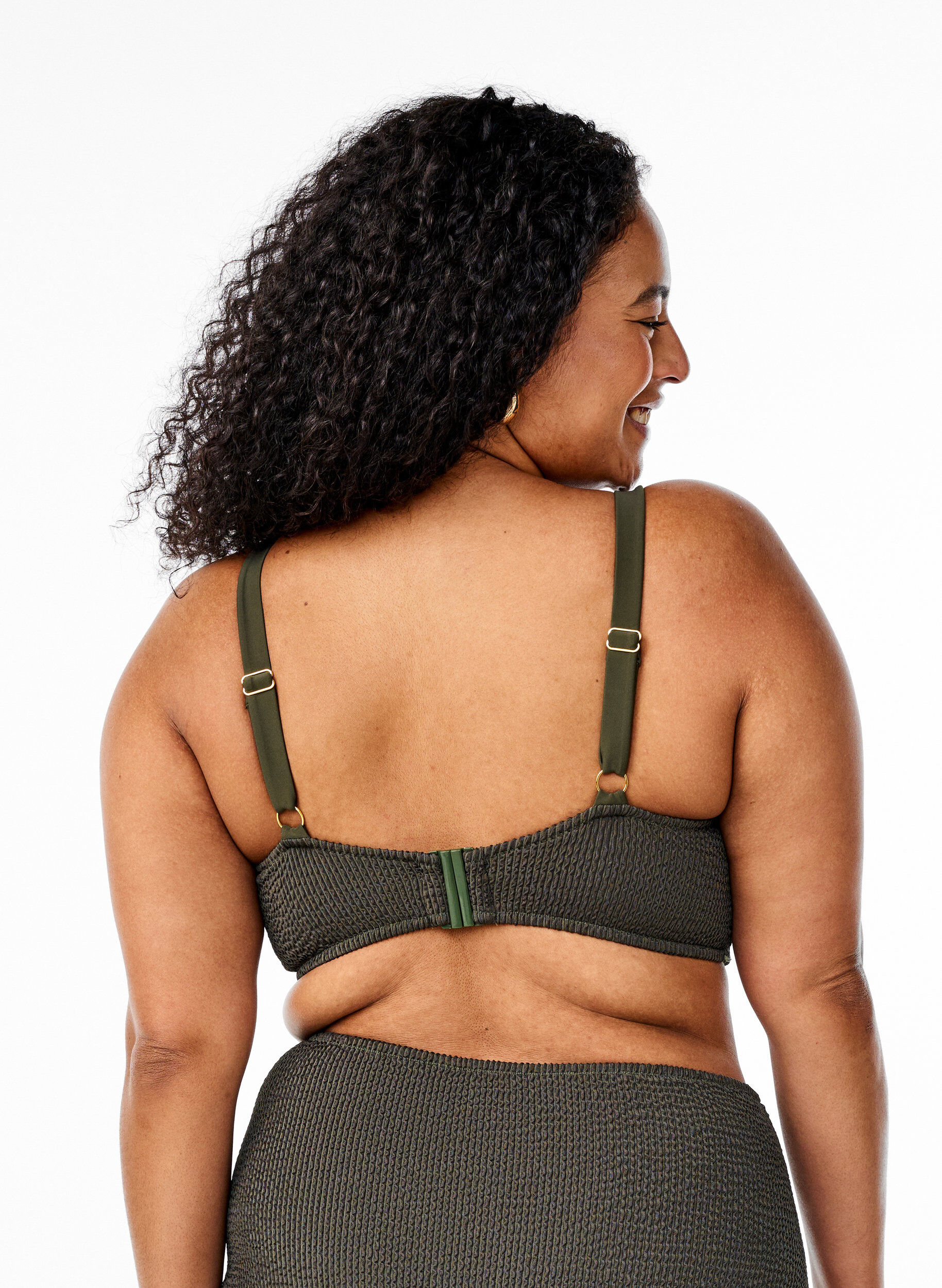 ZizziBikinitop met textuur en een elegant detail, Groen, Model image number 1