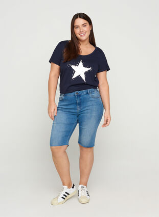 Katoenen t-shirt met korte mouwen en a-lijn, Night Sky STAR, Model image number 2