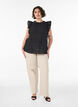 Blouse sans manches textur&eacute;e avec volants, Noir, Model image number 1